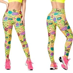 Zumba Fitness Neon Graphic Print Leggings Size L